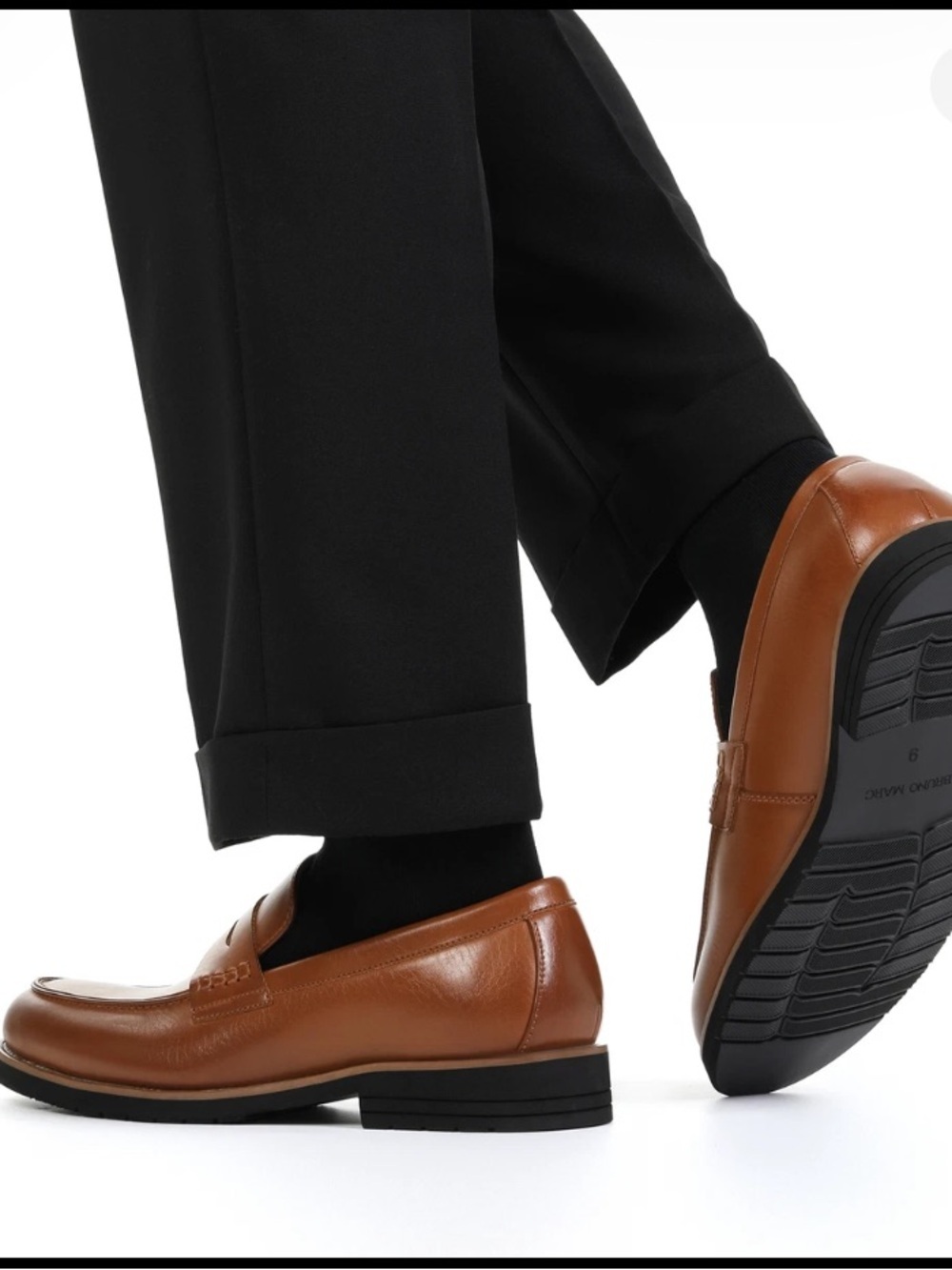 Bruno Marc Men's Brown Leather Penny Loafers - Slip-On Dress Shoes - Picture 4 of 6